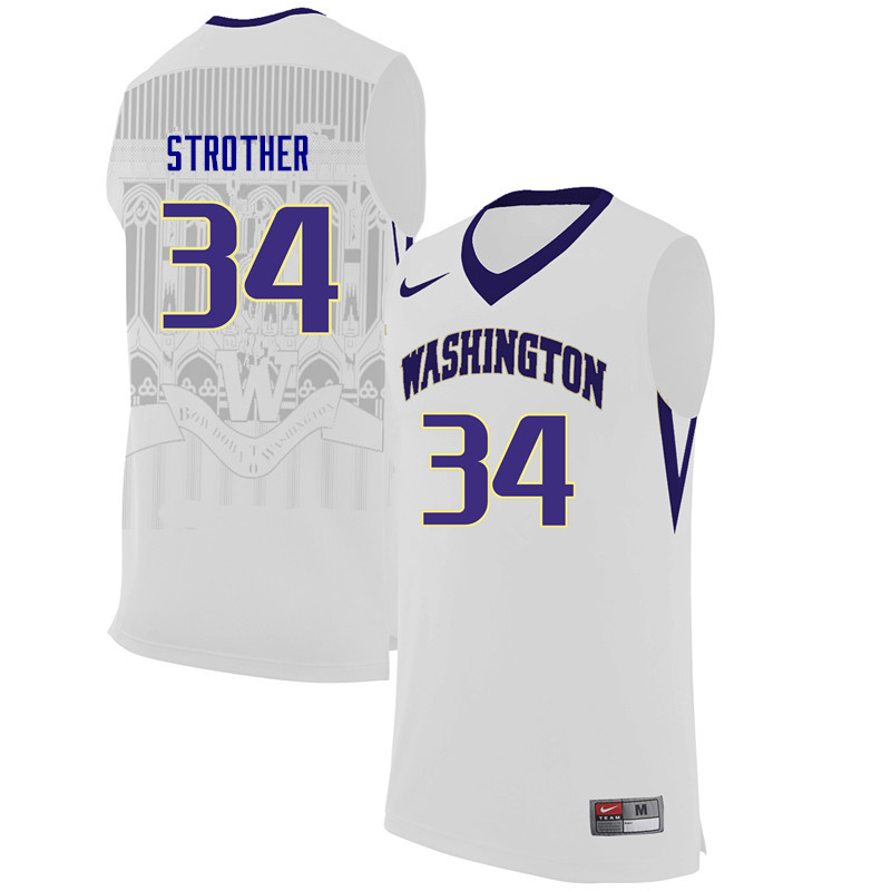 Men Washington Huskies #34 Deja Strother College Basketball Jerseys-White